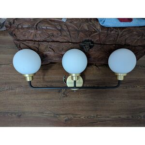 Modern Globe Vanity Light 3-Light Fixture Gold Black Mid Century